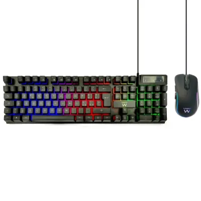 Ewent Pack Teclado + Raton Gaming - Iluminacion Rgb - Disposicion Italiana Qwerty It - 3600Dpi - 12 Teclas Multimedia - Cable De 1.5M - Color Negro