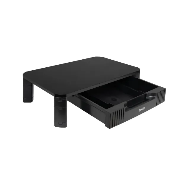 Tooq Soporte Elevador Para Monitor O Portatil - Cajon De Gran Capacidad - Almohadillas Antideslizantes - Regulacion De Altura - Peso Max. 20Kg - Color Negro