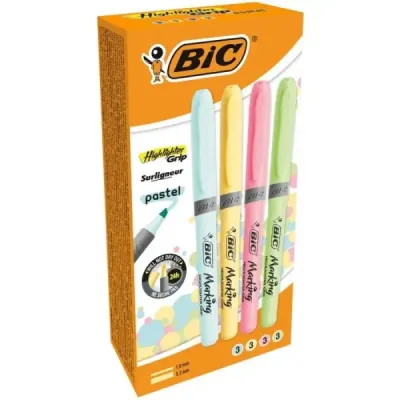 Bic Pack de 12 Marcadores Fluorescentes Pastel con Punta Biselada y Grip Texturizado