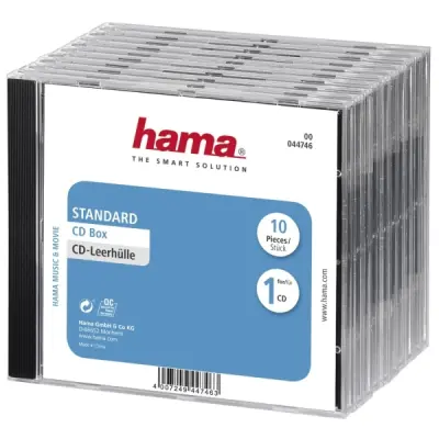 Hama Pack de 10 Cajas Vacías para CD/DVD - Poliestireno - 14x12.4x1.04cm - Negro y Transparente