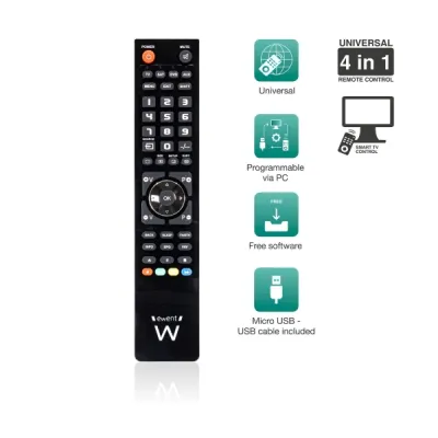 Ewent Control Remoto Universal 4 en 1 Programable con Cable Micro USB y PC - Negro