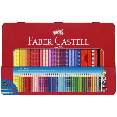 Faber Castell Lápices Colour Grip + Accesorios C/Surtidos Estuche De Metal 48 Ud