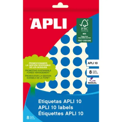 Apli Pack de 616 Etiquetas Redondas Ø13mm - Adhesivo Permanente - Color Azul
