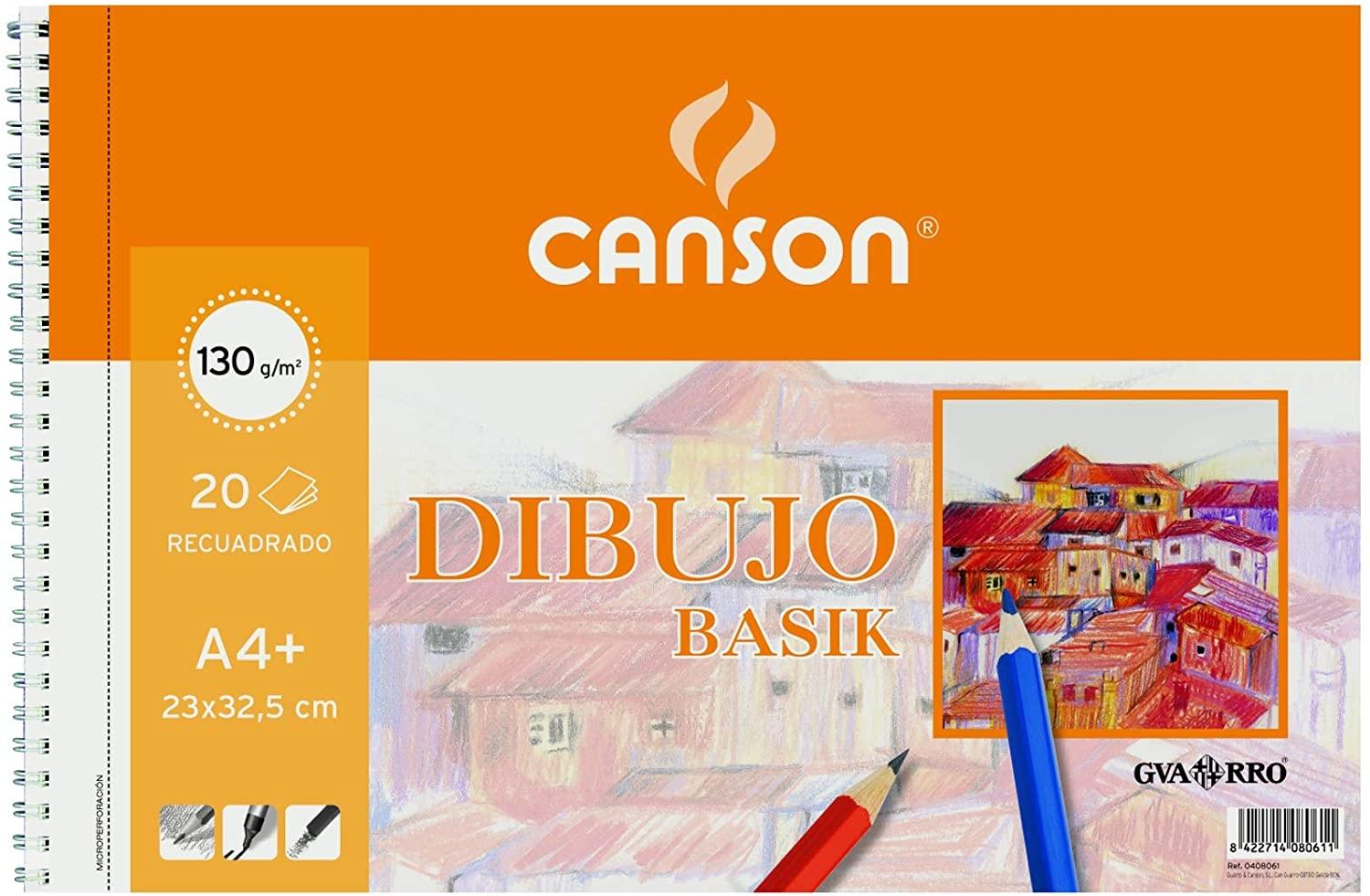 Canson Bloc Dibujo Basik Espiral 20H+20% Gratis A4+ 130Gr Microperforado C/Recuadro Blanco Natural -10U-