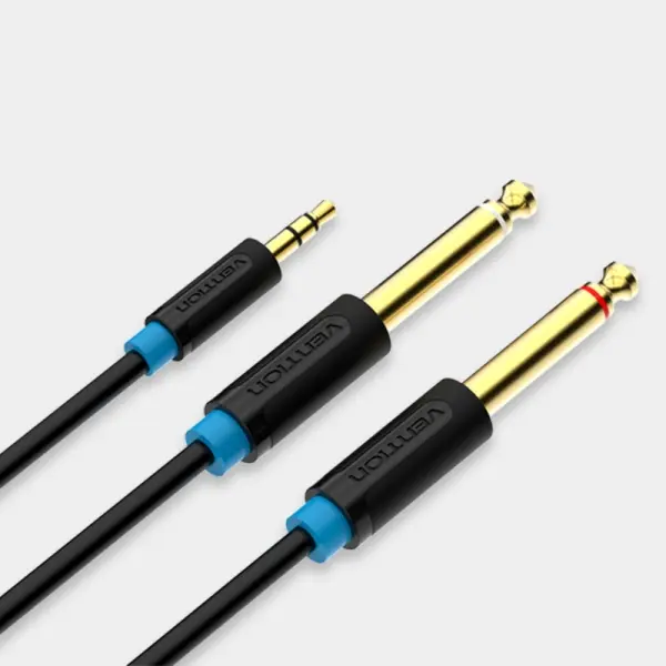 Vention Cable Estereo Jack 3.5 Macho A 2X Jack 6.5 Macho - 2M - Color Negro