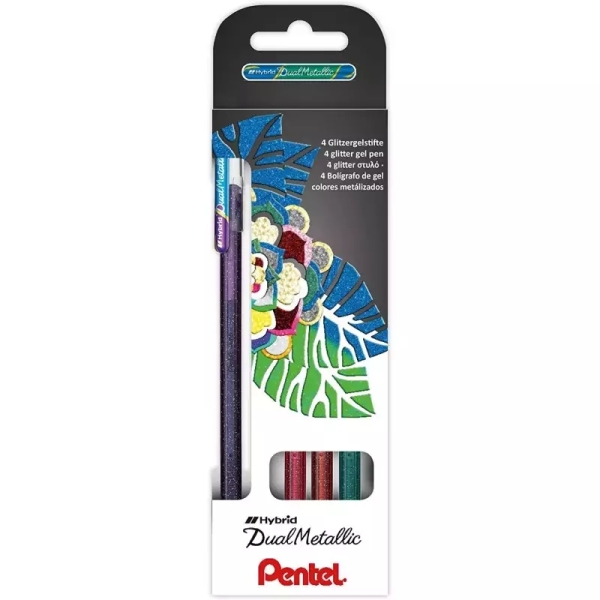 Pentel Hybrid Dual Metallic Pack De 4 Boligrafos De Bola Con Tinta Gel Brillante - Punta 1Mm - Trazo 0.5Mm - Colores Brillantes Surtidos