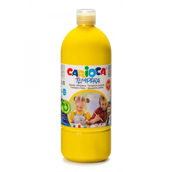 Carioca Botella De Tempera 1000Ml - Colores Superlavables - Faciles De Mezclar - Aplicable En Materiales Porosos - Alta Opacidad - Color Amarillo