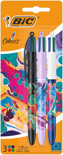 Bic 4 Colours Decors Hydro Pack - 3 Bolígrafos Retráctiles Punta Media 1.0mm