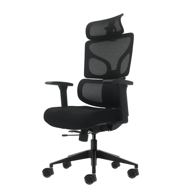 Oqonos Cherg 010 Silla De Oficina Ergonomica Con Reposacabezas Cervical Ajustable, Respaldo Y Asiento De Malla Elastica, Reposabrazos 4D, Asiento Deslizable Ergonomico Moldeado Y Ruedas De Silicona - Negro
