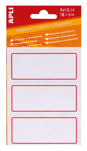Apli Etiquetas Adhesivas Escolares 78x34mm Ribete Rojo 6 Hojas 18 Etiquetas