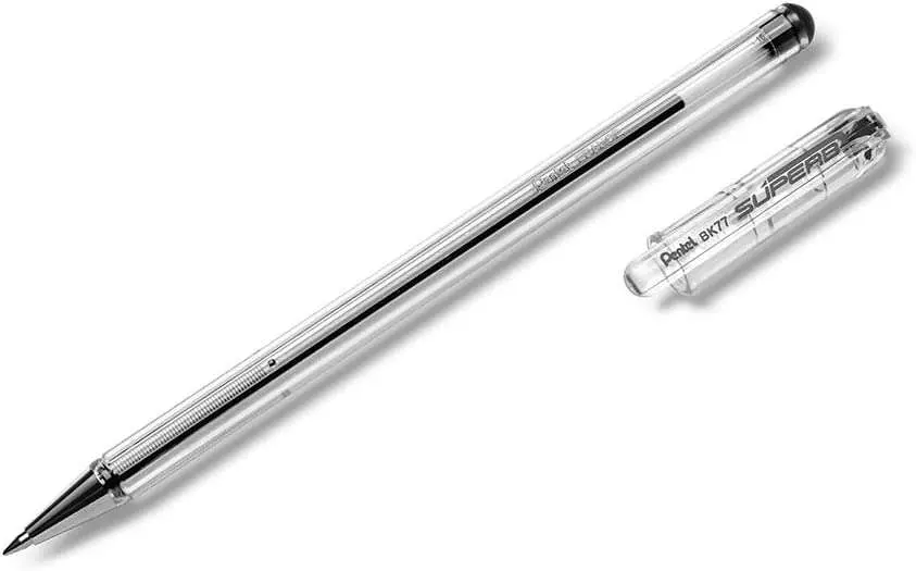 Pentel SuperB Bolígrafo de Bola Punta Fina 0.7mm Tinta Negra con Base de Aceite