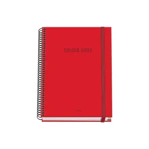 Dohe Cuaderno Espiral A5 100 Hojas Cuadricula 5mm Tapa Dura Color Rojo