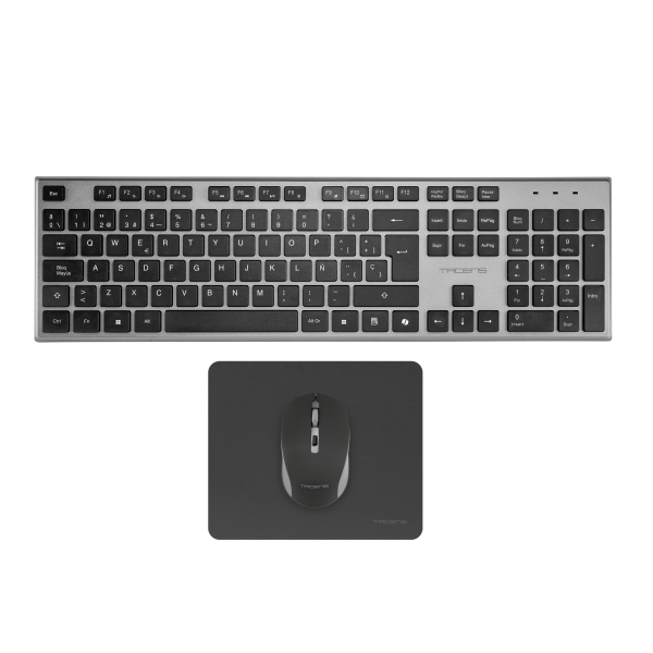 Tacens Zenith Combo Pack Inalabrico De Teclado Completo + Raton Y Alfombrilla - Disposicion Qwerty Es - Teclas Silenciosas De Perfil Bajo - Sensor De 3200Dpi - Conexion Dual Link 2.4Ghz - Switches Huano - Color Negro