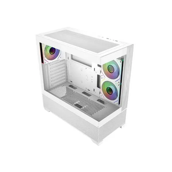 Cooler Master Elite 690 Wood Caja Semitorre Atx/Microatx/Mini-Itx - 3 Ventiladores 120Mm Rgb - Vista Panoramica - Doble Camara - 2Xusb-A - 1Xusb-C - 434X218X454Mm - Color Blanco