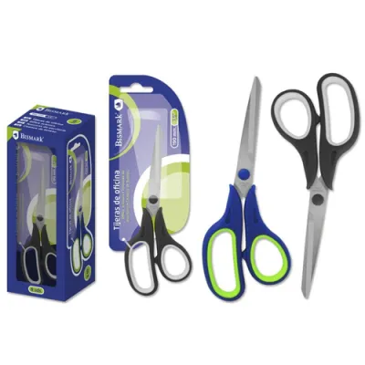 Bismark Tijeras De Oficina Acero Inoxidable 19Cm - Empuñadura Ergonomica - Muy Ligeras Y Resistentes - Empaquetadas En Blister - Colores Surtidos