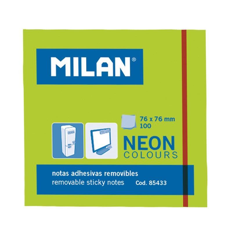 Milan Bloc Notas Adhesivas Removibles 100H 76X76 Verde Fluorescente