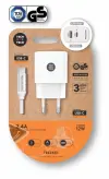 TechOneTech Cargador Doble de Pared con Cable USB-A a USB-C 1m Nylon Trenzado Blanco