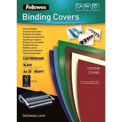 Fellowes Pack De 25 Portadas De Carton Simil Piel Delta Cuero A4 - 250 Gr - Color Negro