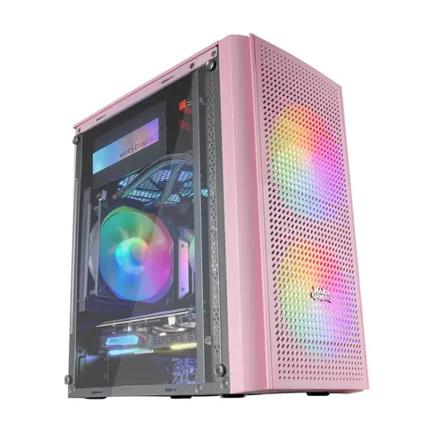 Caja Microatx Gaming Mars Gaming Mc300 Pink Frontal Mesh 3Xventiladores 120Mm Rgb Lateral De Cristal Templado Sin Fuente De Alimentacion