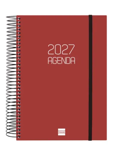 Finocam Agenda Espiral Basics Opaque Anual 2027, 1 Día por Página, E10, Burdeos