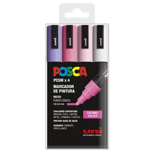 Posca Marcador  Pc-5M/4C No Permanente 1.8Mm-2.5Mm Colores Surtidos Dulces -Estuche 4U-