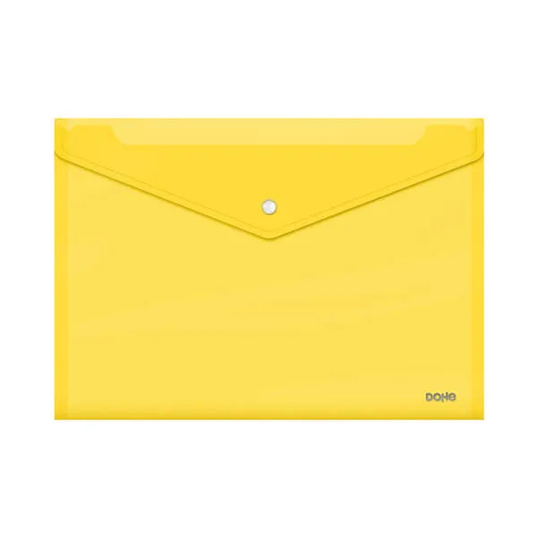 Dohe Sobre Portadocumentos Folio+ - Cierre De Broche - Polipropileno Cristal Transparente 150 Micras - Color Amarillo