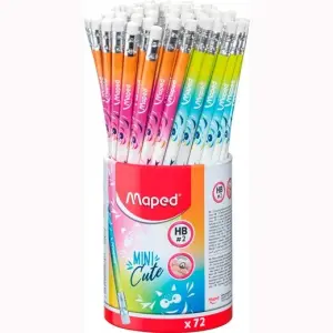 Maped Lápiz De Grafito Mini Cute HB Con Goma De Borrar Surtido Multicolor - Bote Expositor 72 Ud
