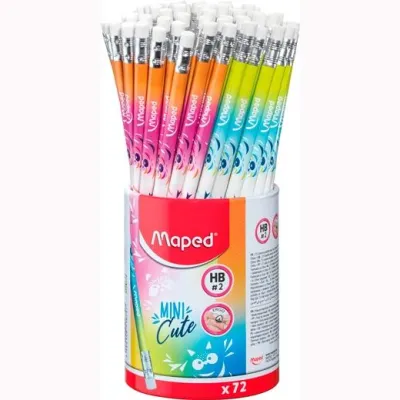 Maped Lápiz De Grafito Mini Cute HB Con Goma De Borrar Surtido Multicolor - Bote Expositor 72 Ud