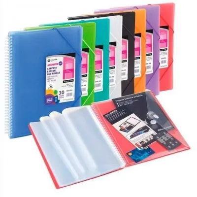 Carchivo Carpeta Archivex-Star Espiral PP Extra 80 Fundas A4 con Cierre Gomas Rojo
