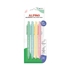 Alpino Soft Touch Pastel Pack de 4 Bolígrafos Retráctiles Punta 1mm Tinta Azul