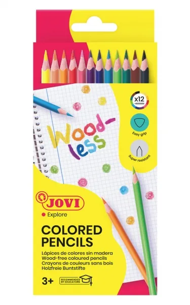 Jovi Pack de 12 Lápices de Colores Triangulares Sin Madera - Colores Surtidos