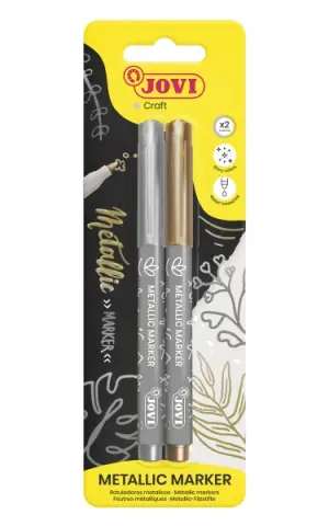 Jovi Metallic Marker Pack - 2 Rotuladores Metálicos Oro y Plata, Tinta Base Agua, Efecto Metálico