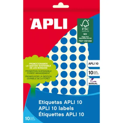 Apli Etiquetas Azules Ø 10mm - 10 Piezas en 8 Hojas