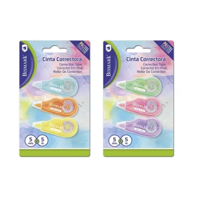 Bismark Mini Pastel Pack de 3 Cintas Correctoras 5mm x 5m - Colores Surtidos
