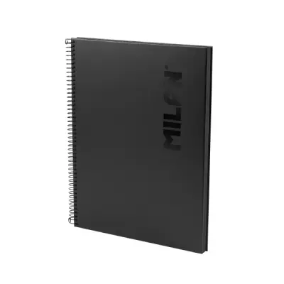 Milan Cuaderno Espiral A4 Pautado 1 Línea 80 Hojas 95 gr/m² Tapa Dura Negro