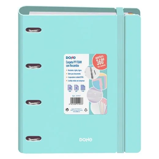 Dohe Carpeta Anillas Mixtas 4X35Mm Recambio A4 100H 5X5Mm 90Gr 4 Separadores Polyfoam Verde Pastel