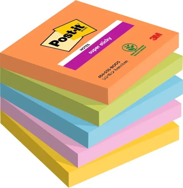 Post-it Super Sticky Pack de 5 Blocs de 90 Notas Adhesivas 76x76mm Colores Surtidos