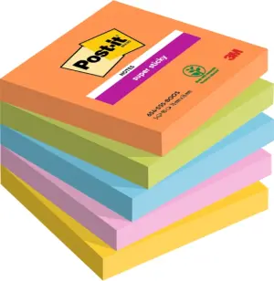 Post-it Super Sticky Pack de 5 Blocs de 90 Notas Adhesivas 76x76mm Colores Surtidos