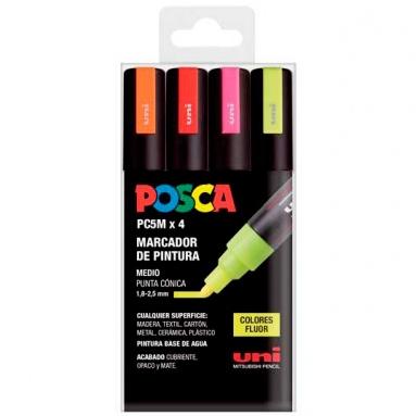 Posca Marcador  Pc-5M/4C No Permanente 1.8Mm-2.5Mm Colores Surtidos Fluor -Estuche 4U-