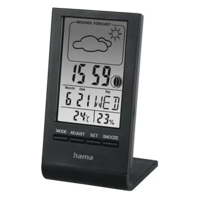 Hama Medidor de Temperatura y Humedad Interior con Pantalla Digital y Reloj, 5.7x5x10.8cm, Negro