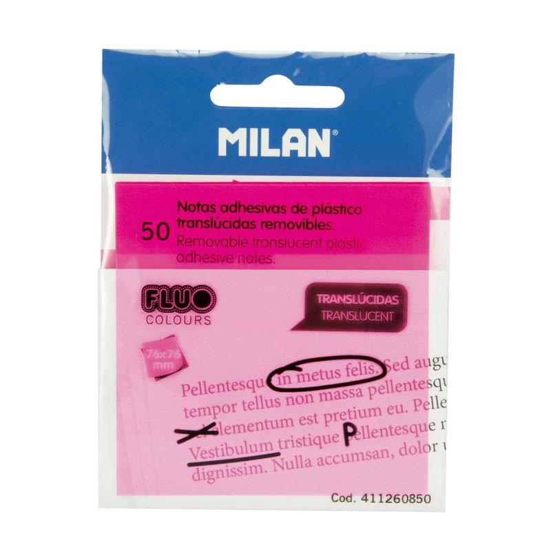 Milan Bloc Notas Adhesivas Removibles 50H 76X76 Plástico Translúcidas Rosa Fluorescente