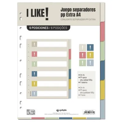 Grafoplás Separadores A4 6 Posiciones 11 Taladros PP I Like 3