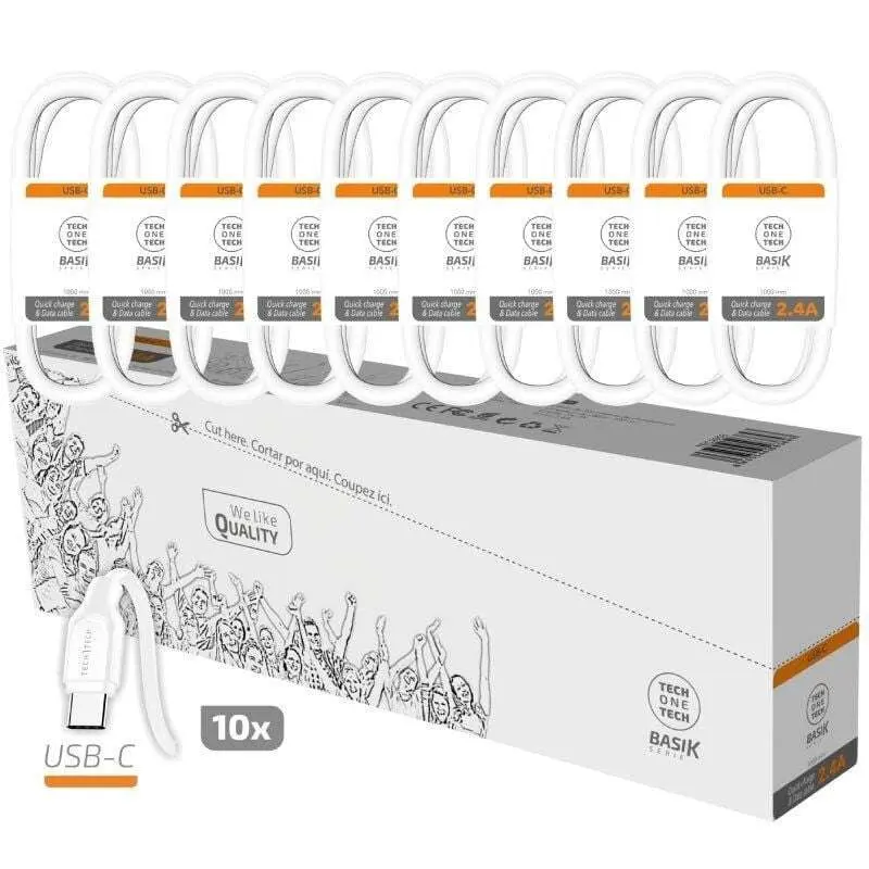 TechOneTech Pack de 10 Cables USB-A Macho a USB-C Macho de 1m
