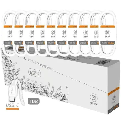 TechOneTech Pack de 10 Cables USB-A Macho a USB-C Macho de 1m