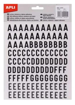 Apli Letras Adhesivas Mayúsculas 15mm - Pack de 4 Hojas con 468 Letras - Negro