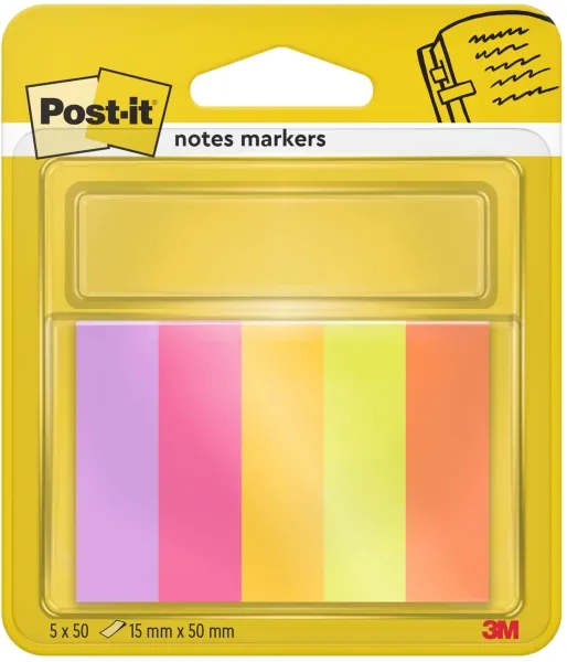 Post-it Pack de 5 Blocs de 50 Marcadores Reposicionables Rectangulares Colores Surtidos