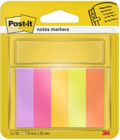 Post-it Pack de 5 Blocs de 50 Marcadores Reposicionables Rectangulares Colores Surtidos