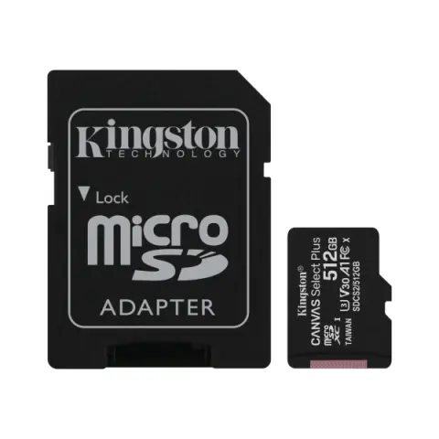 Kingston Tarjeta Micro SDXC 512GB Clase 10 100MB/s Canvas Select Plus con Adaptador SD