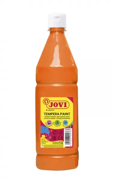 Jovi Tempera Paint Tempera Liquida 1000Ml - Base Agua - Lista Para Usar - Alto Poder Cubriente - Secado Rapido - Excelente Rendimiento - Facil Aplicacion - Color Naranja