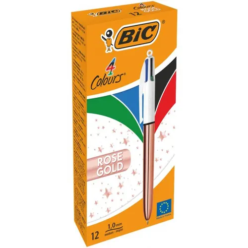 Bic Bolígrafo 4 Colores Rose Gold Cuerpo Blanco/Rosa Metálico Caja 12 Unidades